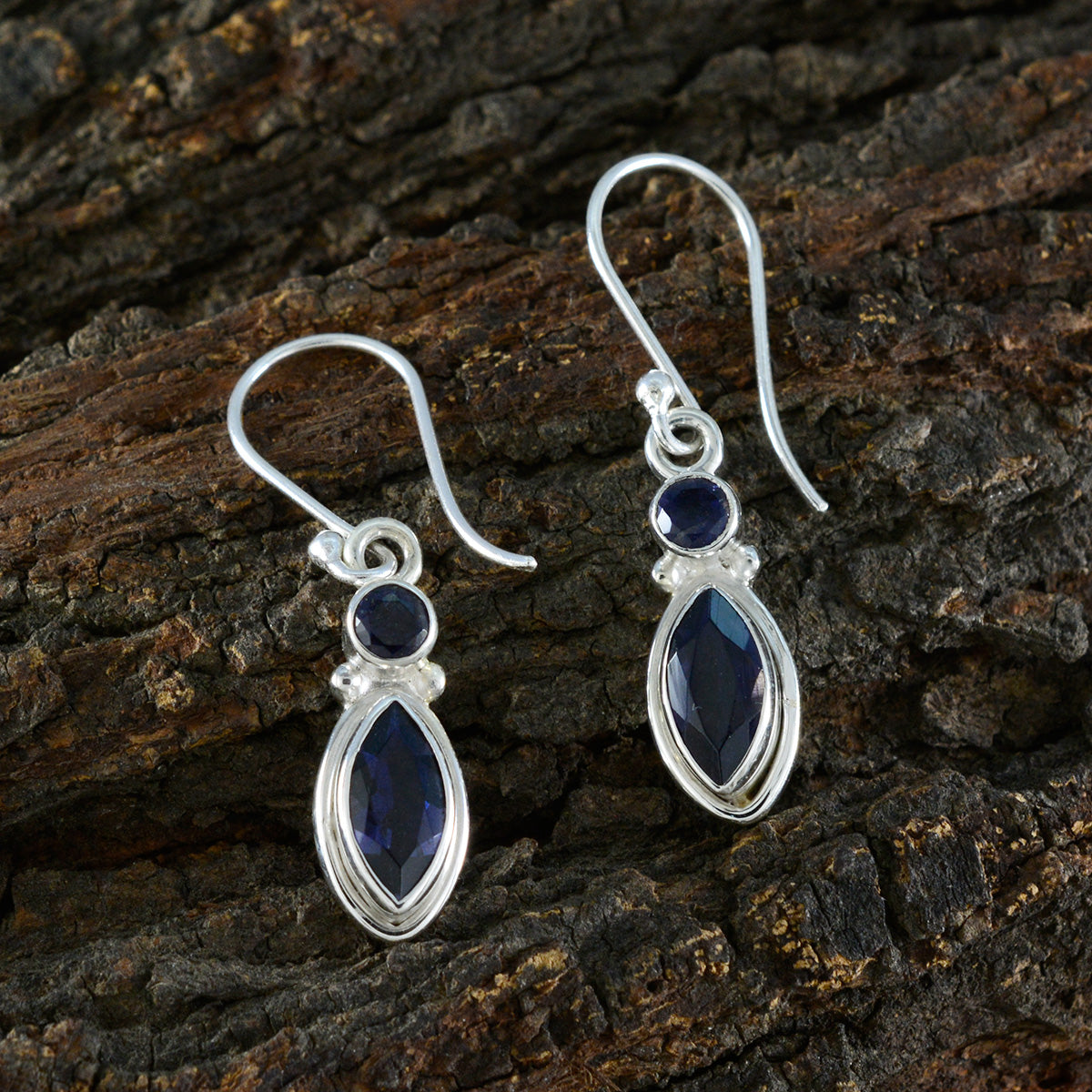Riyo Attractive 925 Sterling Silver Earring For Damsel Iolite Earring Bezel Setting Blue Earring Dangle Earring