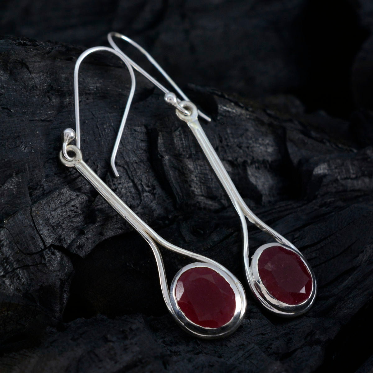 Riyo Fit Sterling Silver Earring For Femme Indian Ruby Earring Bezel Setting Red Earring Dangle Earring