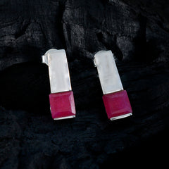 Magnífico pendiente de Plata de Ley 925 riyo para mujer, pendiente de rubí indio, ajuste de bisel, pendiente rojo, pendiente de tuerca