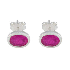 Riyo Decorative 925 Sterling Silver Earring For Sister Indian Ruby Earring Bezel Setting Red Earring Stud Earring