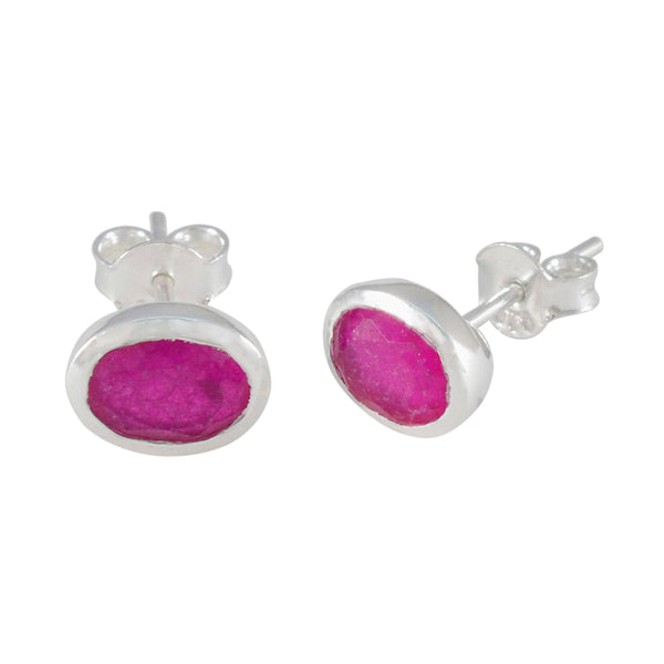 Riyo Decorative 925 Sterling Silver Earring For Sister Indian Ruby Earring Bezel Setting Red Earring Stud Earring