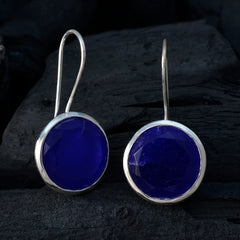 Riyo Glamoureuze 925 Sterling Zilveren Oorbel Voor Dame Indiase Saffier Oorbel Bezel Setting Blauwe Oorbel Dangle Earring