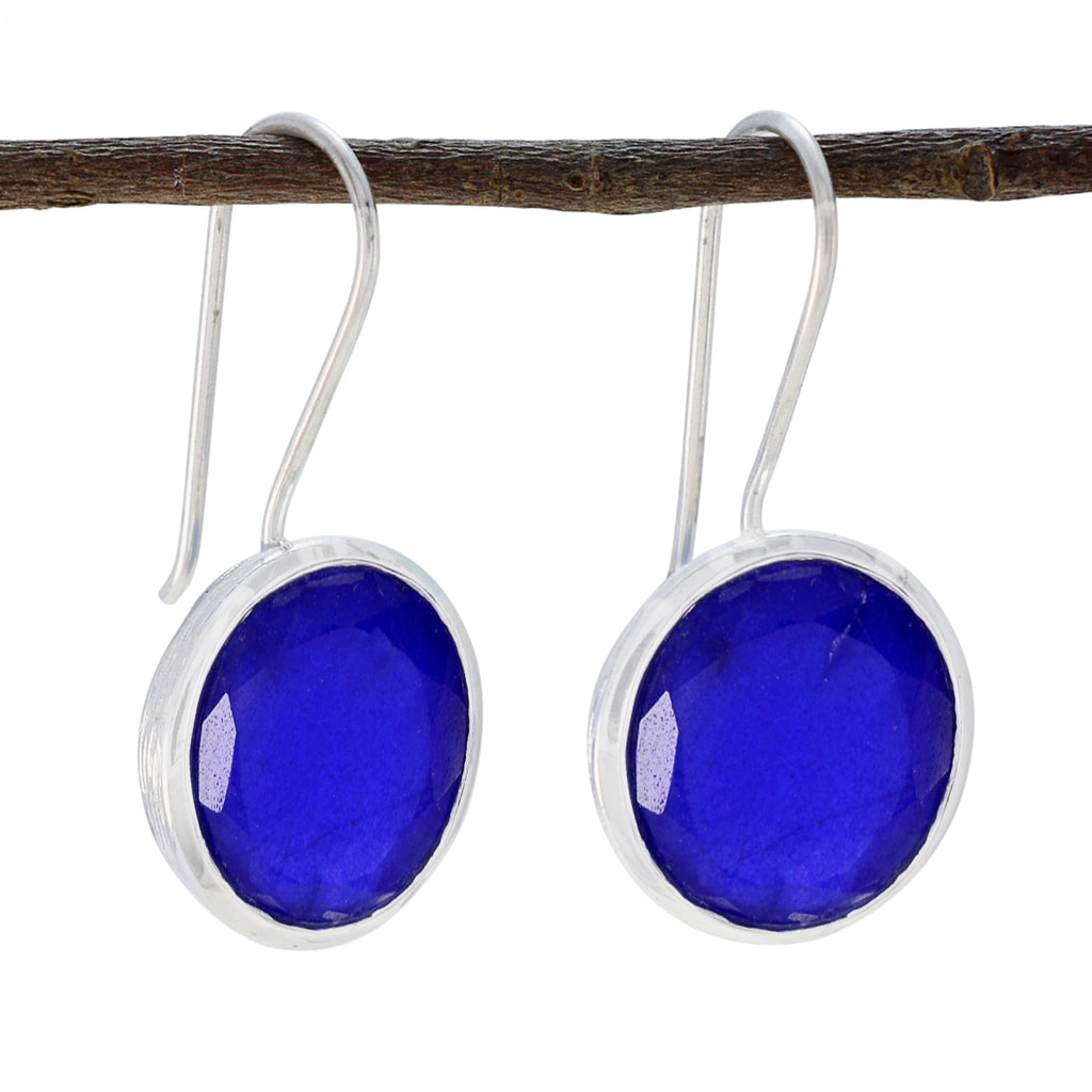 Riyo Glamorous 925 Sterling Silver Earring For Lady Indian Sapphire Earring Bezel Setting Blue Earring Dangle Earring