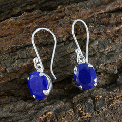 Riyo Tasty 925 Sterling Silver Earring For Femme Indian Sapphire Earring Bezel Setting Blue Earring Dangle Earring