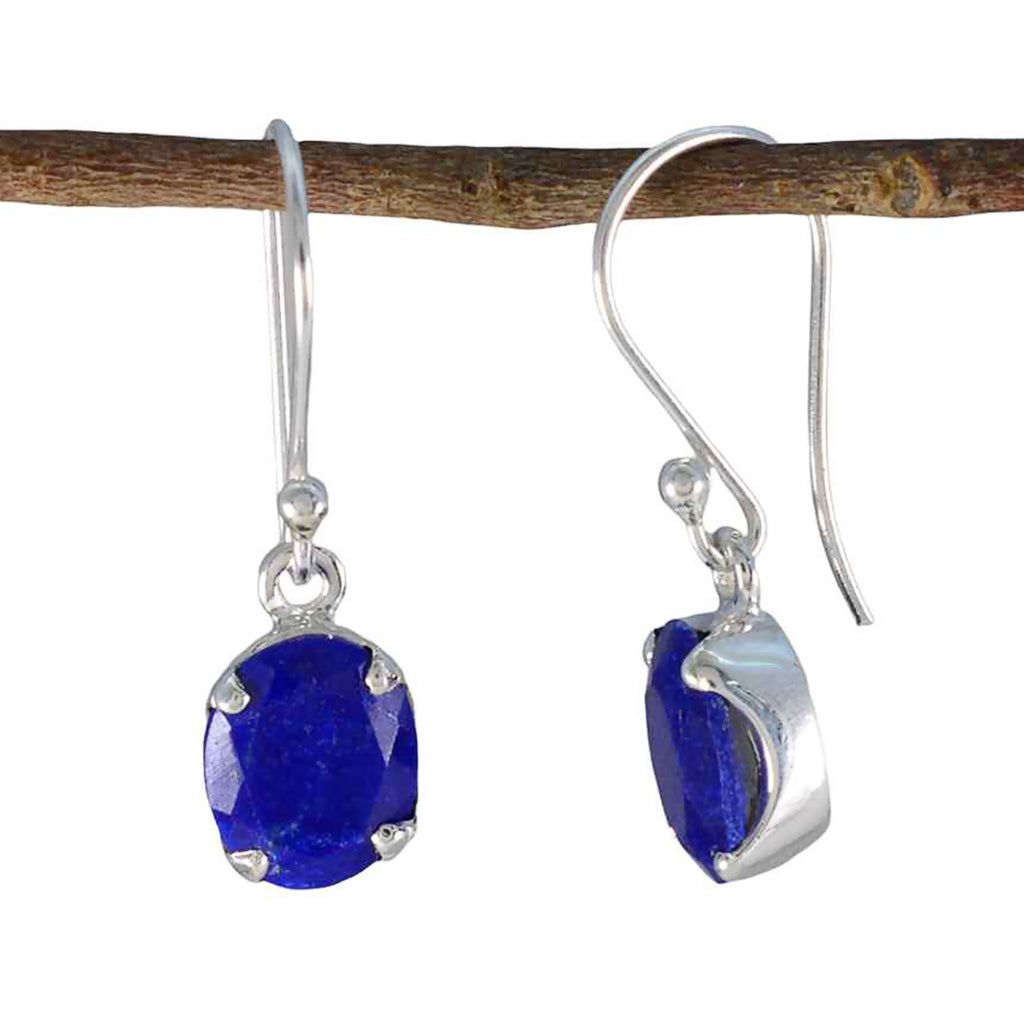 Riyo Tasty 925 Sterling Silver Earring For Femme Indian Sapphire Earring Bezel Setting Blue Earring Dangle Earring