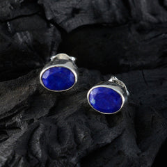 Riyo Exquisite Sterling Silver Earring For Girl Indian Sapphire Earring Bezel Setting Blue Earring Stud Earring