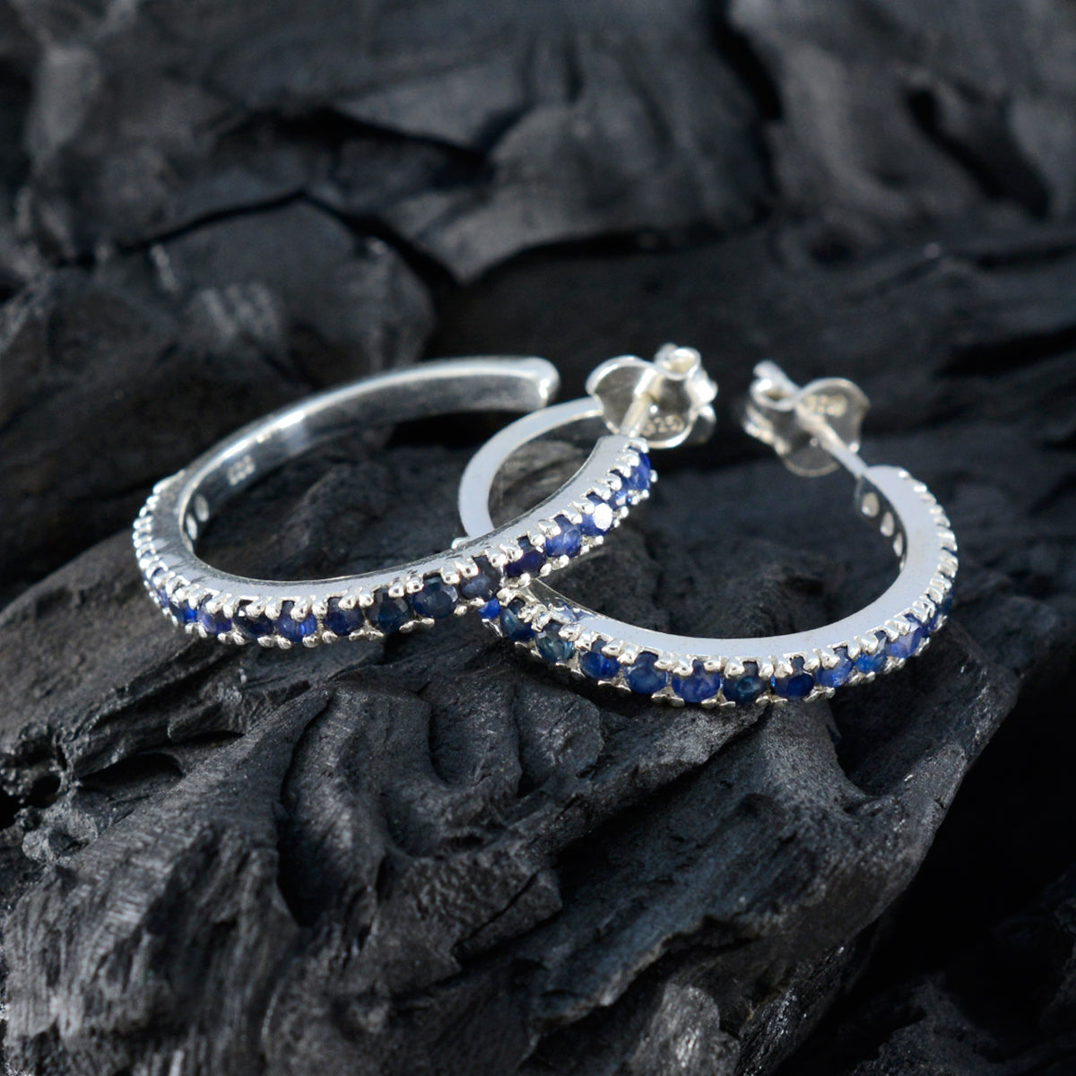 Riyo Lovely 925 Sterling Silver Earring For Women Indian Sapphire Earring Bezel Setting Blue Earring Stud Earring