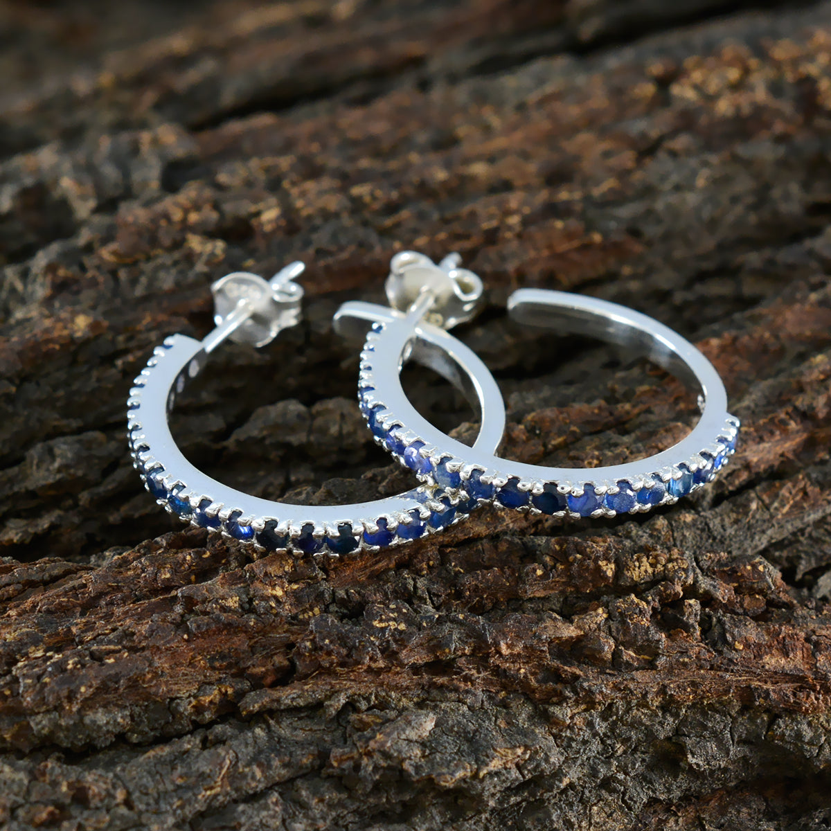 Riyo Lovely 925 Sterling Silver Earring For Women Indian Sapphire Earring Bezel Setting Blue Earring Stud Earring