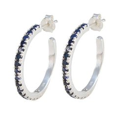 Riyo Schöner 925er Sterlingsilber-Ohrring für Damen, indischer Saphir-Ohrring, Lünettenfassung, blauer Ohrring-Bolzen-Ohrring