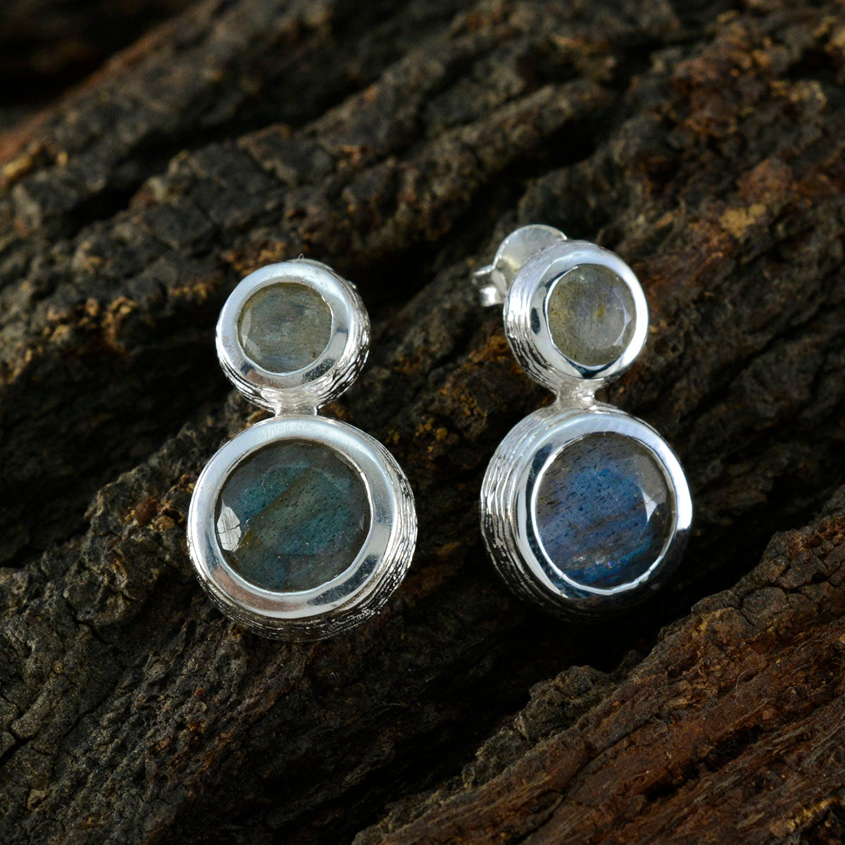 Riyo schön aussehender Sterling-Silber-Ohrring für Damen, Labradorit-Ohrring, Fassungsfassung, mehrere Ohrstecker
