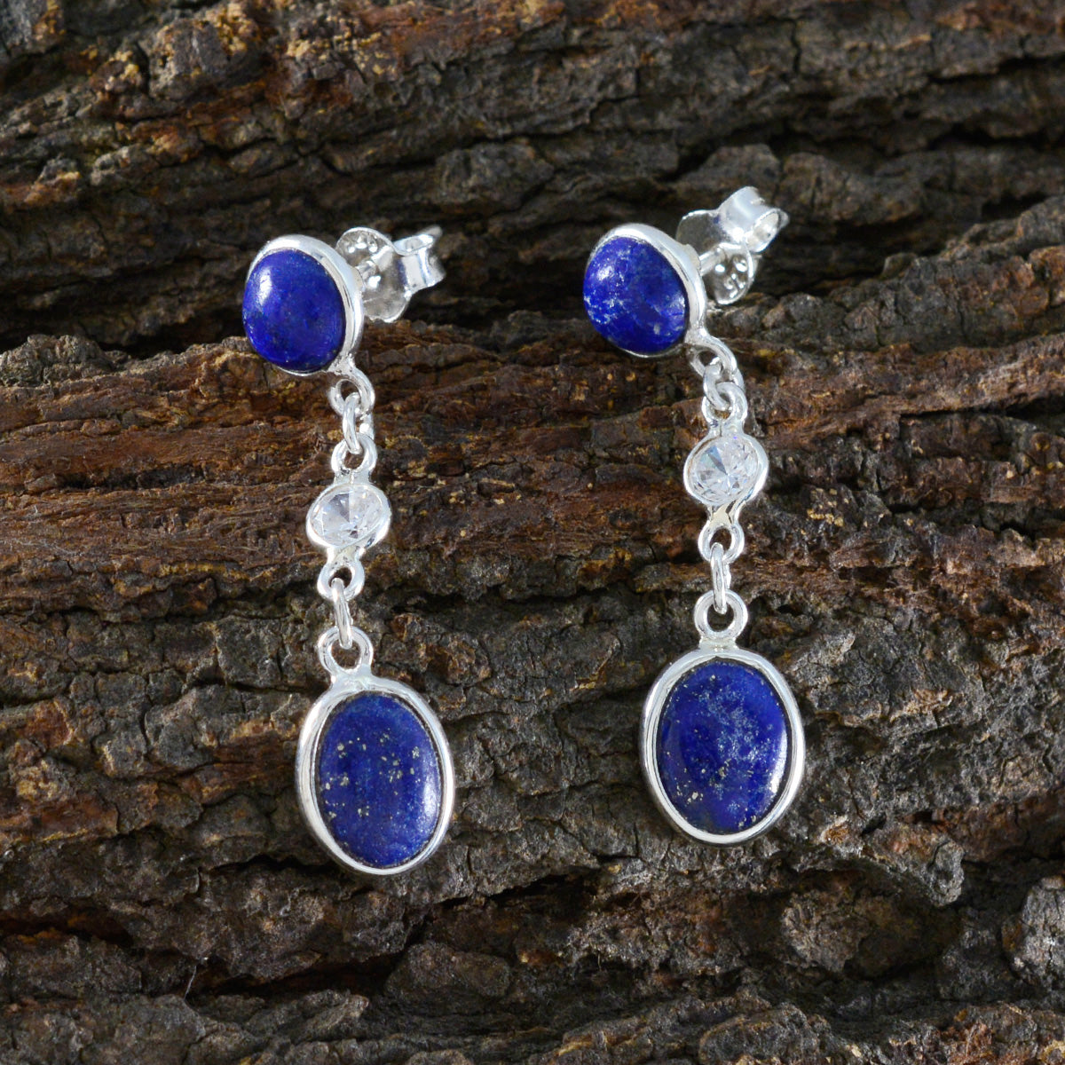 Riyo Comely Sterling Silver Earring For Lady Lapis Lazuli Earring Bezel Setting Blue Earring Stud Earring