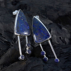 Riyo Elegant 925 Sterling Silver Earring For Lady Lapis Lazuli Earring Bezel Setting Blue Earring Stud Earring