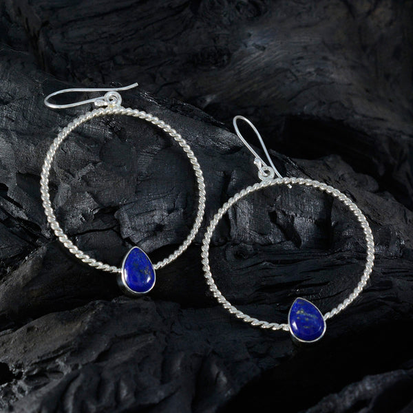 Riyo Bewitching Sterling Silver Earring For Demoiselle Lapis Lazuli Earring Bezel Setting Blue Earring Dangle Earring