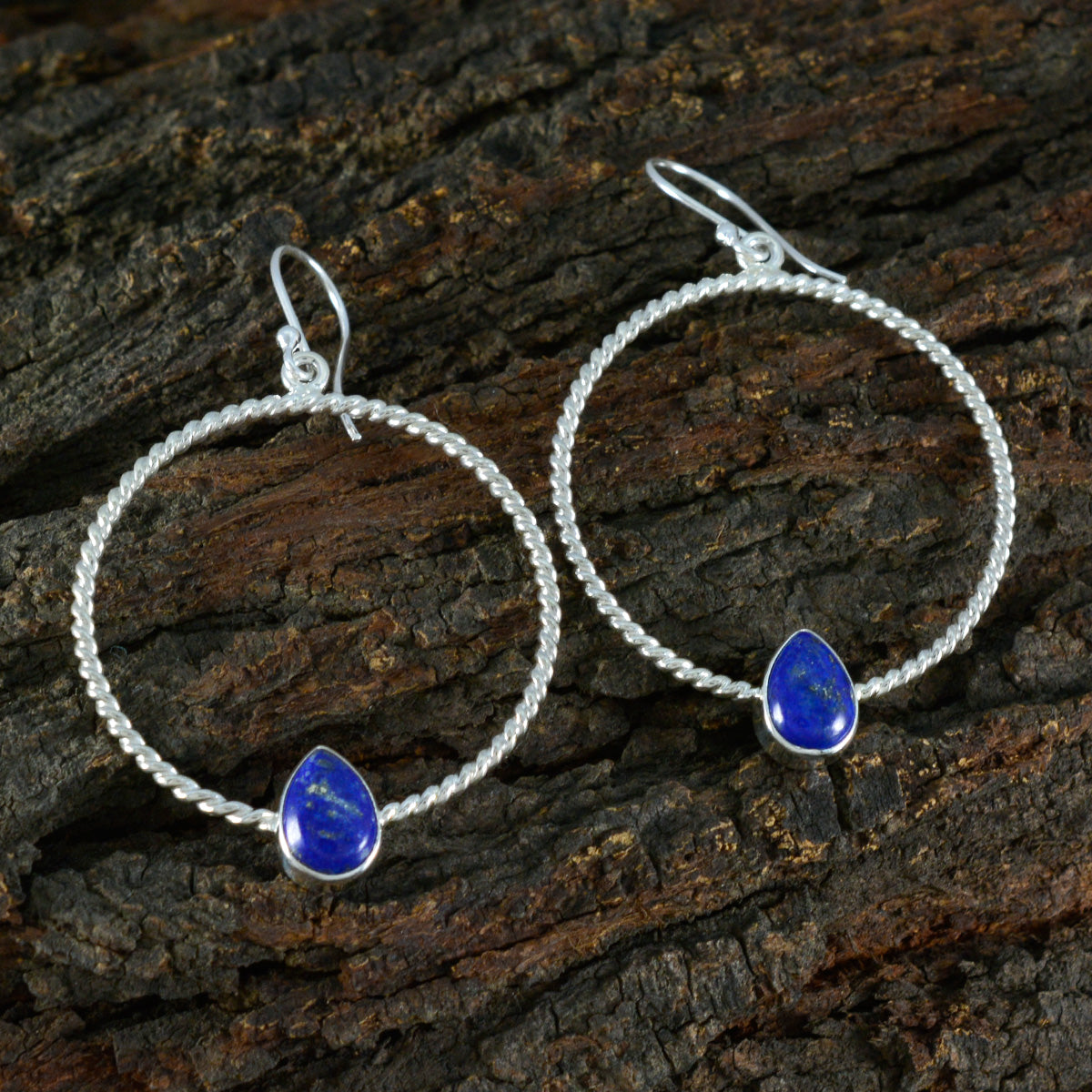 Riyo Betoverende Sterling Zilveren Oorbel Voor Demoiselle Lapis Lazuli Oorbel Bezel Setting Blauwe Oorbel Dangle Earring