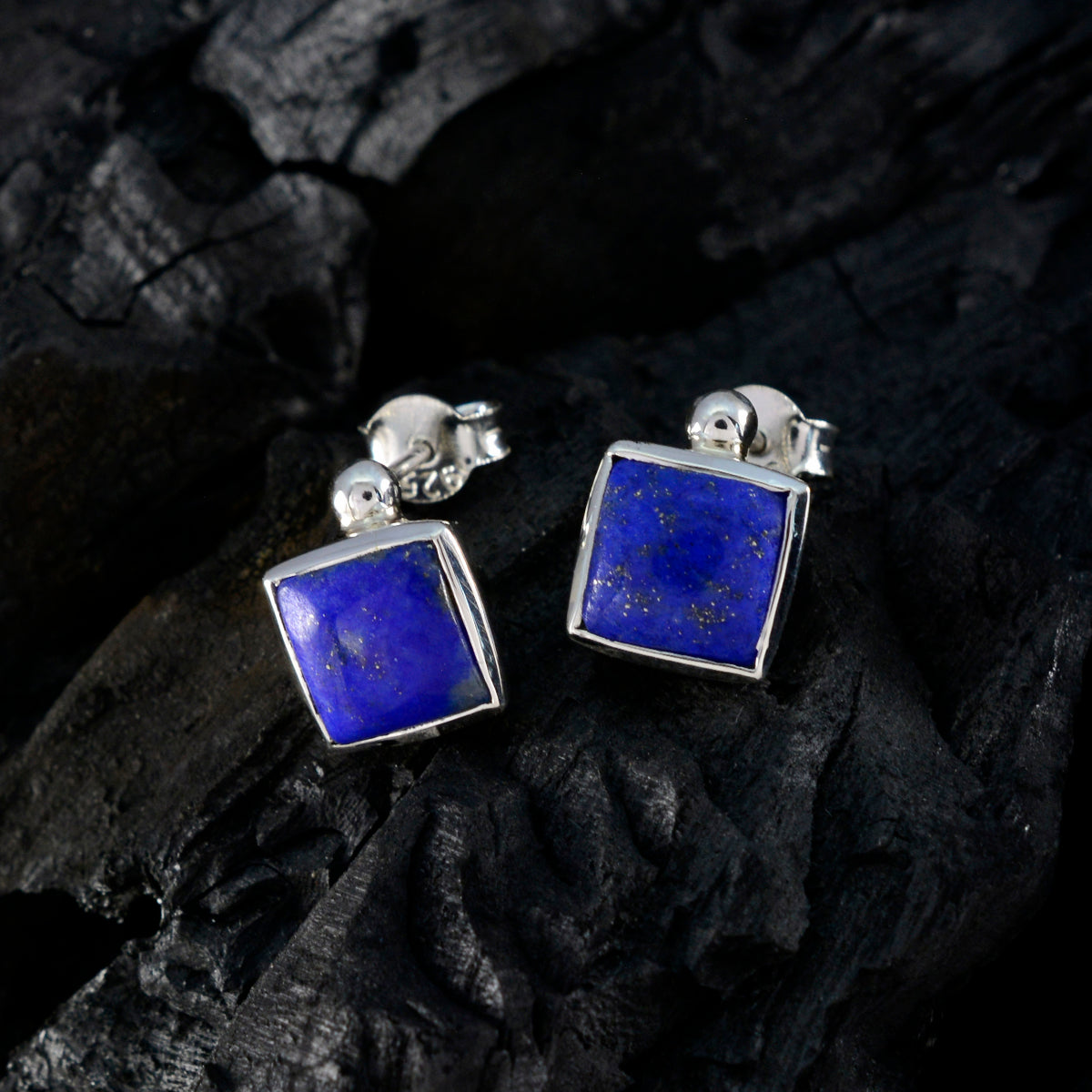 Riyo Heerlijke Sterling Zilveren Oorbel Voor Femme Lapis Lazuli Oorbel Bezel Setting Blue Earring Stud Earring