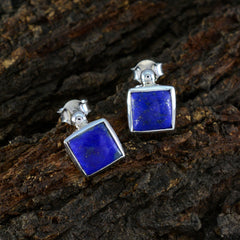 Riyo Delightful Sterling Silver Earring For Femme Lapis Lazuli Earring Bezel Setting Blue Earring Stud Earring