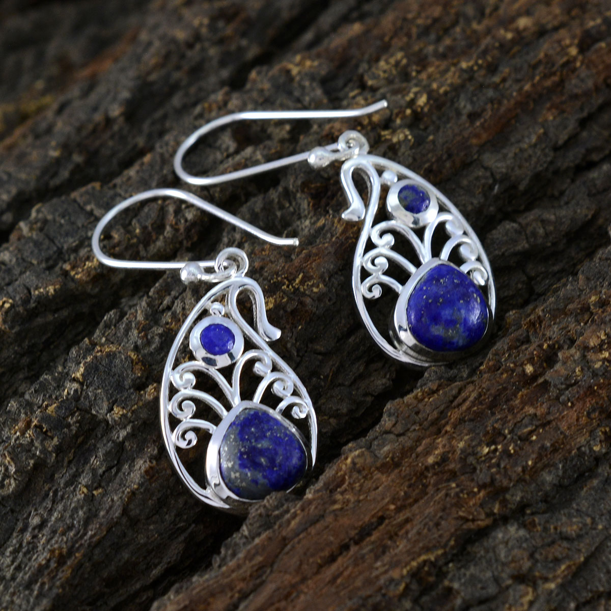 Riyo Bonny 925 Sterling Silver Earring For Sister Lapis Lazuli Earring Bezel Setting Blue Earring Dangle Earring