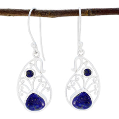 Riyo Bonny 925 Sterling Silver Earring For Sister Lapis Lazuli Earring Bezel Setting Blue Earring Dangle Earring