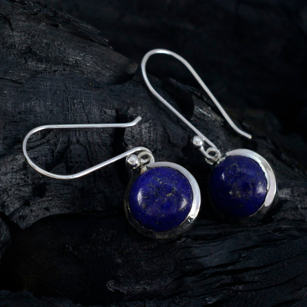 Riyo Artistic Sterling Silver Earring For Female Lapis Lazuli Earring Bezel Setting Blue Earring Dangle Earring