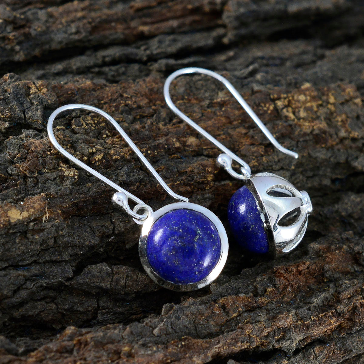Riyo Artistieke Sterling Zilveren Oorbel Voor Vrouwelijke Lapis Lazuli Oorbel Bezel Setting Blauwe Oorbel Dangle Earring