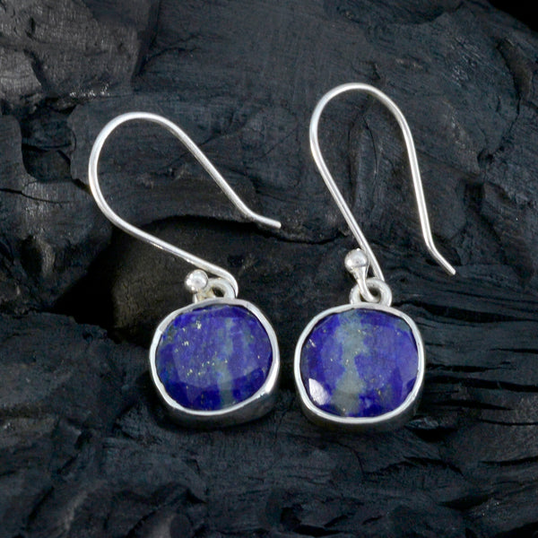 Riyo Aansprekende Sterling Zilveren Oorbel Voor Demoiselle Lapis Lazuli Oorbel Bezel Setting Blauwe Oorbel Dangle Earring