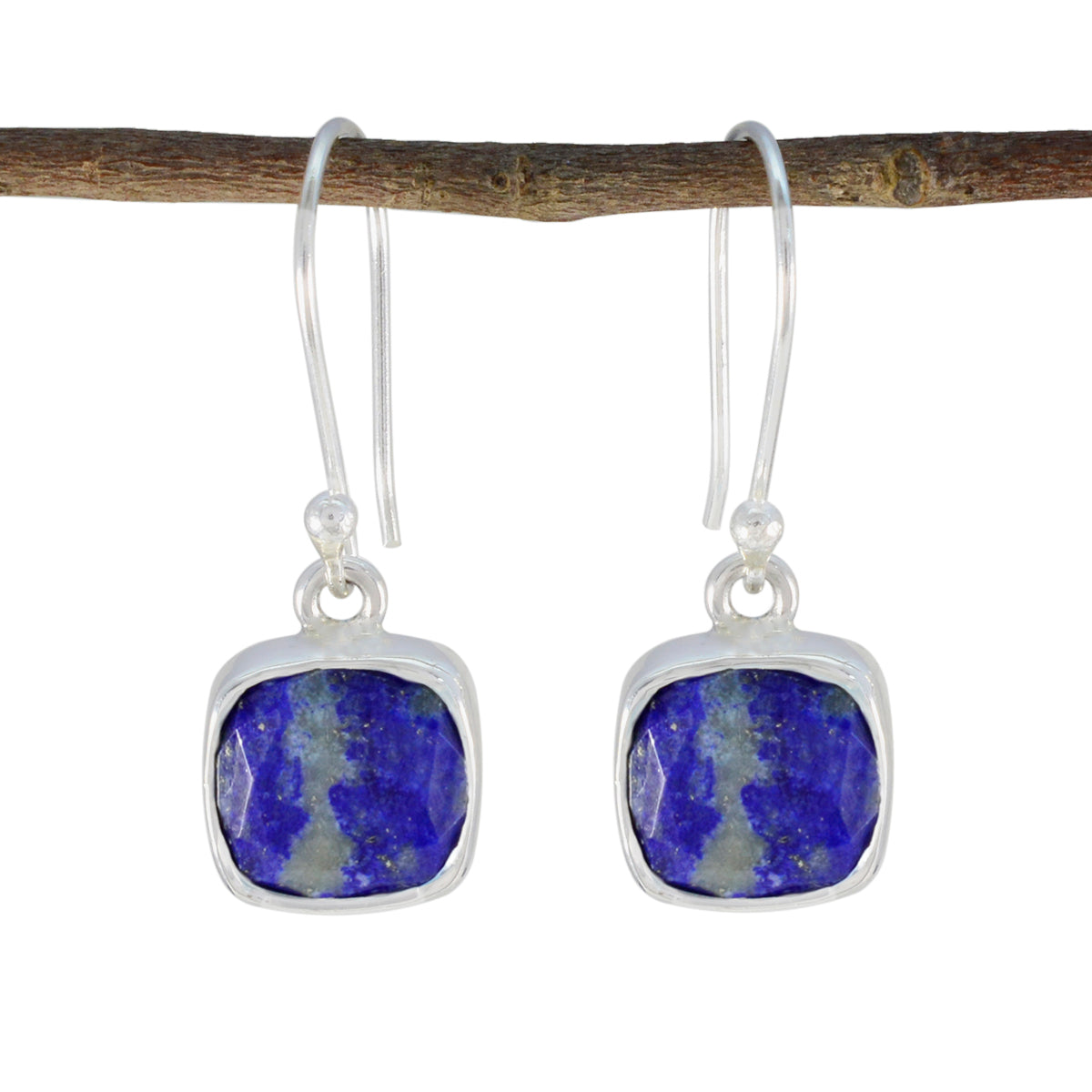 Riyo Aansprekende Sterling Zilveren Oorbel Voor Demoiselle Lapis Lazuli Oorbel Bezel Setting Blauwe Oorbel Dangle Earring