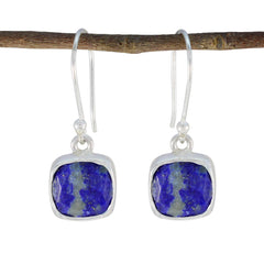 Riyo Appealing Sterling Silver Earring For Demoiselle Lapis Lazuli Earring Bezel Setting Blue Earring Dangle Earring