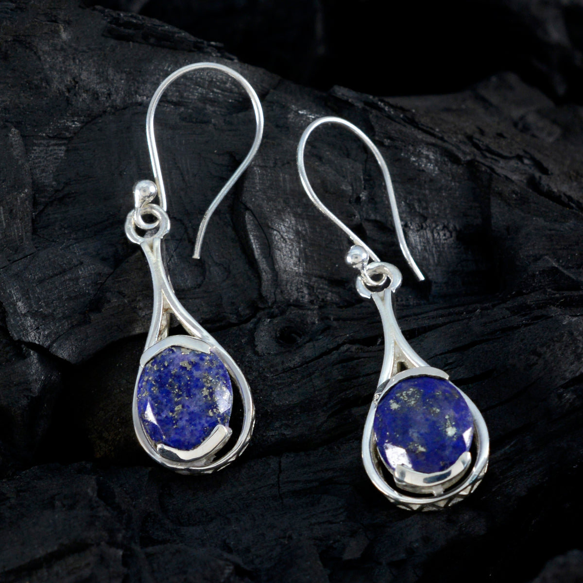 Riyo Glamorous Sterling Zilveren Oorbel Voor Demoiselle Lapis Lazuli Oorbel Bezel Setting Blauwe Oorbel Dangle Earring