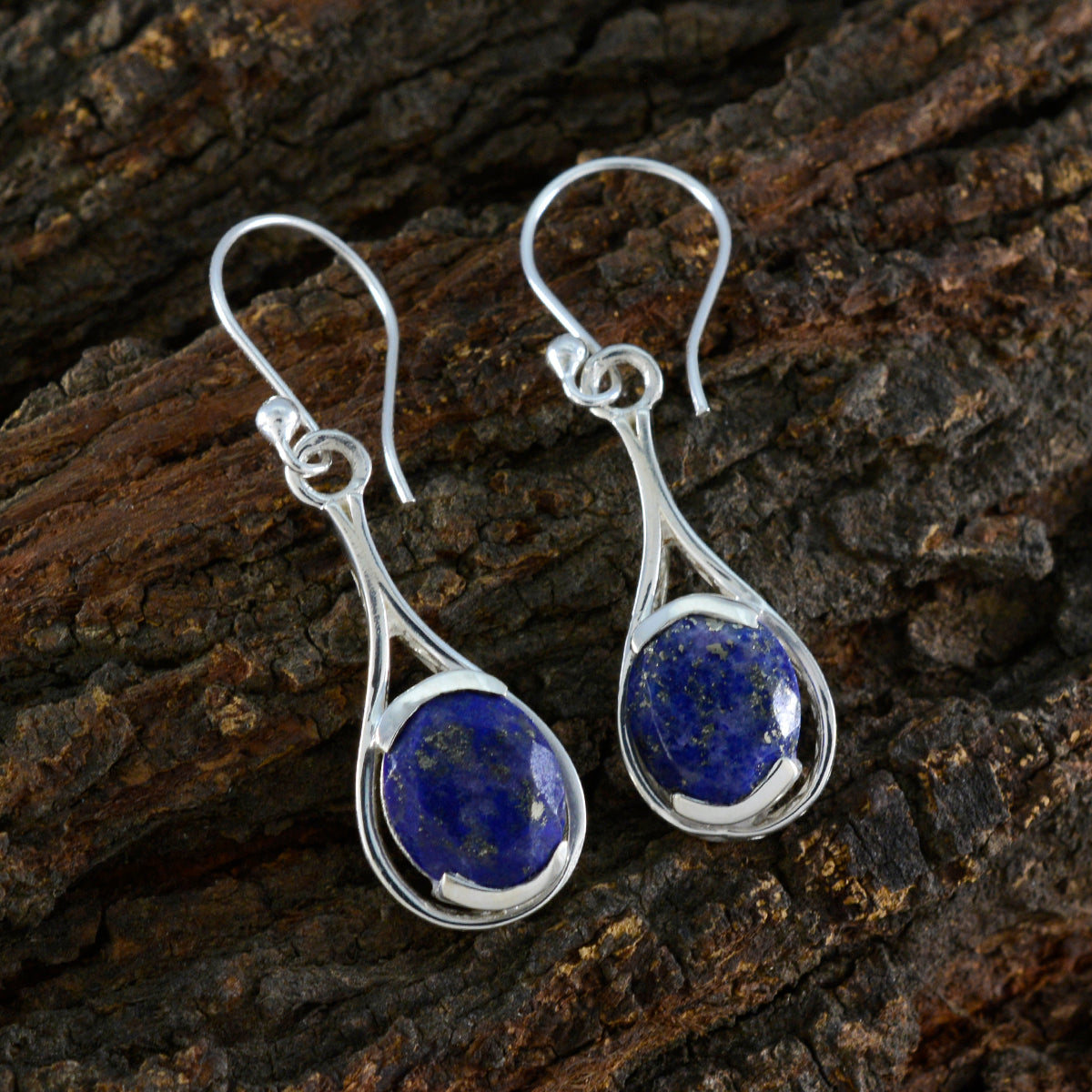 Riyo Glamorous Sterling Silver Earring For Demoiselle Lapis Lazuli Earring Bezel Setting Blue Earring Dangle Earring