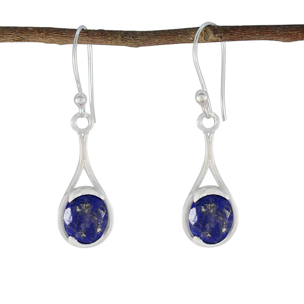 Riyo Glamorous Sterling Zilveren Oorbel Voor Demoiselle Lapis Lazuli Oorbel Bezel Setting Blauwe Oorbel Dangle Earring