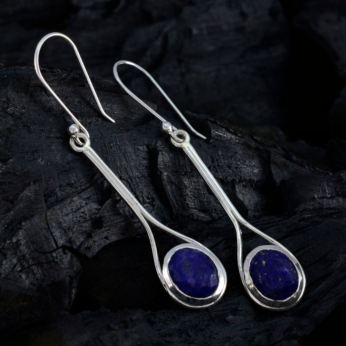 Riyo Smashing 925 Sterling Silver Earring For Girl Lapis Lazuli Earring Bezel Setting Blue Earring Dangle Earring
