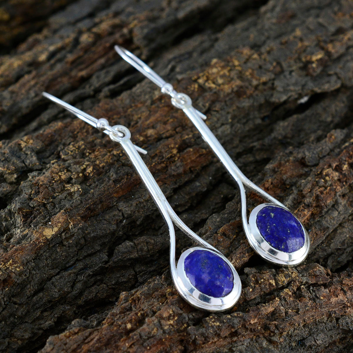 Riyo Smashing 925 Sterling Silver Earring For Girl Lapis Lazuli Earring Bezel Setting Blue Earring Dangle Earring