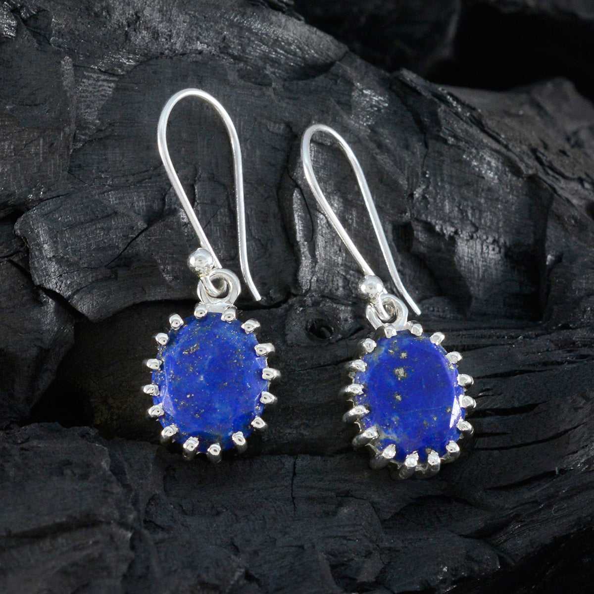 Riyo Hot 925 Sterling Silver Earring For Women Lapis Lazuli Earring Bezel Setting Blue Earring Dangle Earring