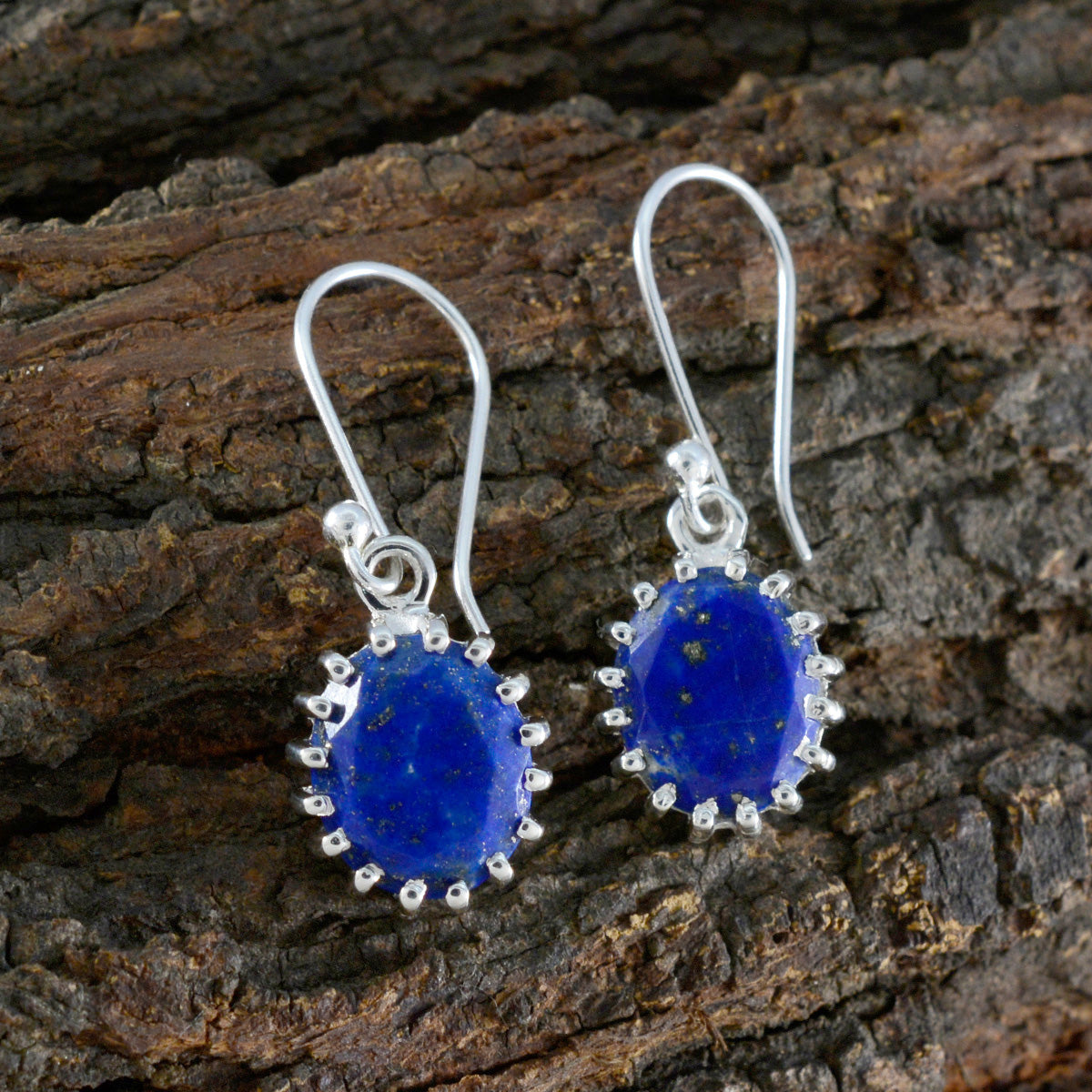 Riyo Heißer 925 Sterling Silber Ohrring Für Frauen Lapis Lazuli Ohrring Lünette Fassung Blau Ohrring Baumeln Ohrring