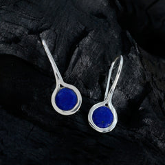 Riyo Knappe Sterling Zilveren Oorbel Voor Vrouwelijke Lapis Lazuli Oorbel Bezel Setting Blauwe Oorbel Dangle Earring