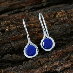 Riyo Good-Looking Sterling Silver Earring For Female Lapis Lazuli Earring Bezel Setting Blue Earring Dangle Earring