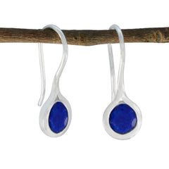 Riyo Good-Looking Sterling Silver Earring For Female Lapis Lazuli Earring Bezel Setting Blue Earring Dangle Earring