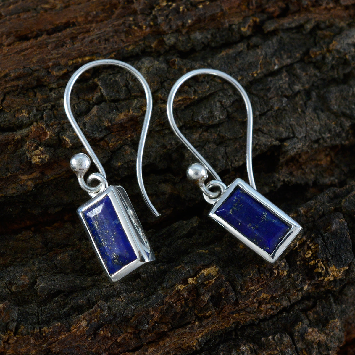 Riyo Prachtige Sterling zilveren oorbel voor vrouw Lapis Lazuli Oorbel Bezel Setting Blauwe oorbel Dangle Earring