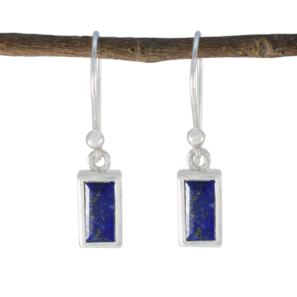 Riyo Stunning Sterling Silver Earring For Wife Lapis Lazuli Earring Bezel Setting Blue Earring Dangle Earring