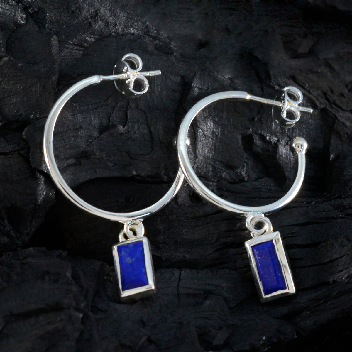 Riyo Mooie 925 Sterling Zilveren Oorbel Voor Meisje Lapis Lazuli Oorbel Bezel Instelling Blauwe Oorbel Dangle Earring