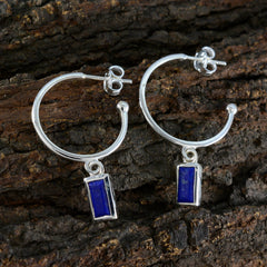 Riyo Hübscher 925er Sterlingsilber-Ohrring für Mädchen, Lapislazuli-Ohrring, Lünettenfassung, blauer Ohrring, baumelnder Ohrring