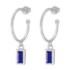 Riyo Hübscher 925er Sterlingsilber-Ohrring für Mädchen, Lapislazuli-Ohrring, Lünettenfassung, blauer Ohrring, baumelnder Ohrring