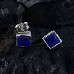 Riyo Aantrekkelijke Sterling Zilveren Oorbel Voor Vrouwelijke Lapis Lazuli Oorbel Bezel Setting Blauwe Oorbel Stud Oorbel