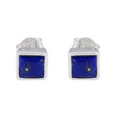 Riyo Attractive Sterling Silver Earring For Female Lapis Lazuli Earring Bezel Setting Blue Earring Stud Earring