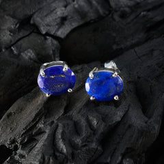 Riyo Spunky Sterling Silver Earring For Demoiselle Lapis Lazuli Earring Bezel Setting Blue Earring Stud Earring
