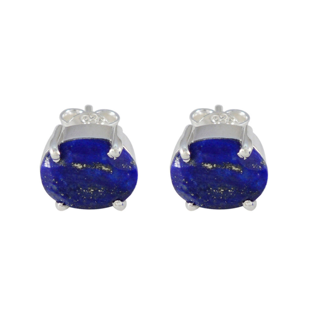 Riyo Spunky Sterling Silver Earring For Demoiselle Lapis Lazuli Earring Bezel Setting Blue Earring Stud Earring