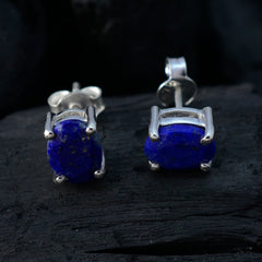 Riyo Hinreißender 925er Sterlingsilber-Ohrring für Damen, Lapislazuli-Ohrring, Lünettenfassung, blauer Ohrring, Ohrstecker