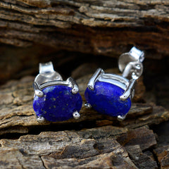 Riyo Ravishing 925 Sterling Silver Earring For Female Lapis Lazuli Earring Bezel Setting Blue Earring Stud Earring