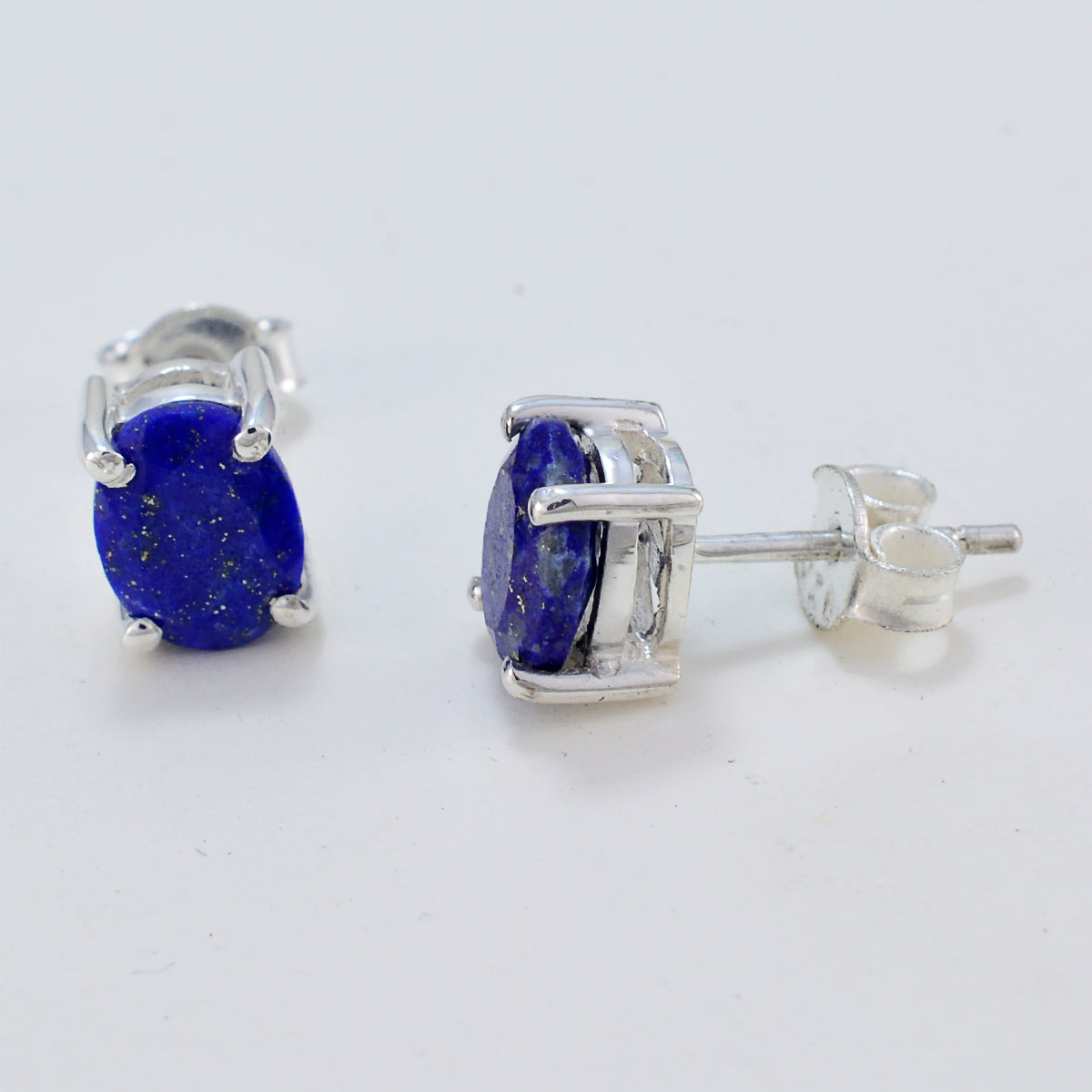 Riyo Hinreißender 925er Sterlingsilber-Ohrring für Damen, Lapislazuli-Ohrring, Lünettenfassung, blauer Ohrring, Ohrstecker