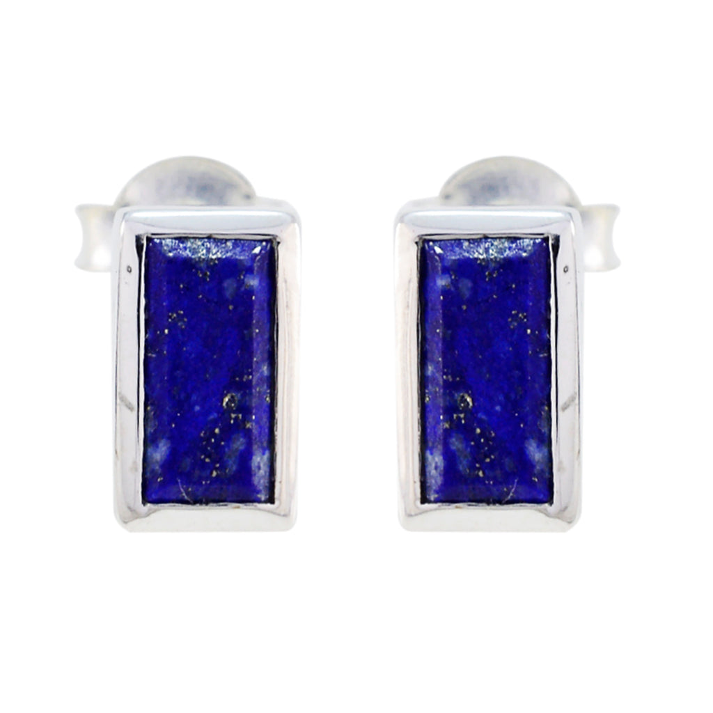 Riyo Prepossessing 925 Sterling Silver Earring For Women Lapis Lazuli Earring Bezel Setting Blue Earring Stud Earring